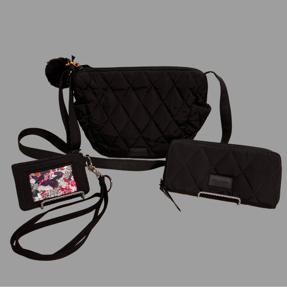 Vera Bradley Ultralight Black Go Ahead Crossbody, Wallet, ID,Lanyard Set Soldout